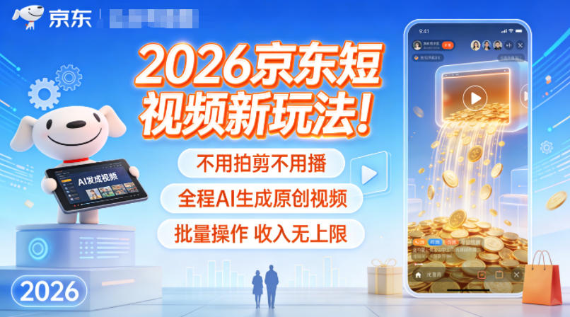 2026京东短视频新玩法!不用拍剪不用播,全程AI生成原创视频,批量操作收入无上限-小目标云网创