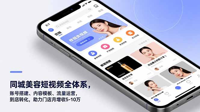 同城美容短视频全体系，账号搭建、内容模板、流量运营，到店转化，助力门店月增收5-10万-小目标云网创