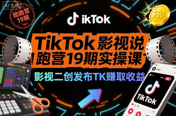 TikTok影视解说陪跑营19期实操课,影视二创发布TK賺取收益,万播收益50美金(更新)-小目标云网创