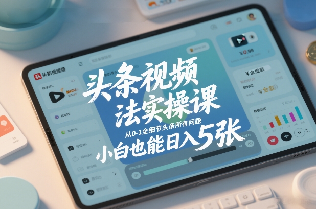 头条视频玩法实操课,从0-1全细节头条所有问题,小白也能日入5张-小目标云网创