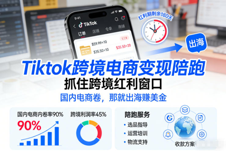 Tiktok跨境电商变现陪跑,抓住跨境红利窗口,国内电商卷,那就出海賺美金-小目标云网创