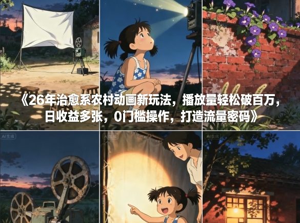 26年治愈系农村动画新玩法,播放量轻松破百万,日收益多张,0门槛操作,打造流量密码-小目标云网创